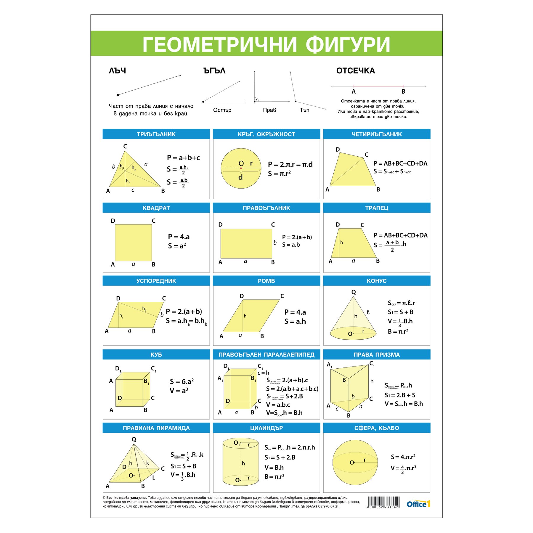 Cubos Ученическо табло ''Основни геометрични фигури'', 70 x 100 cm ...